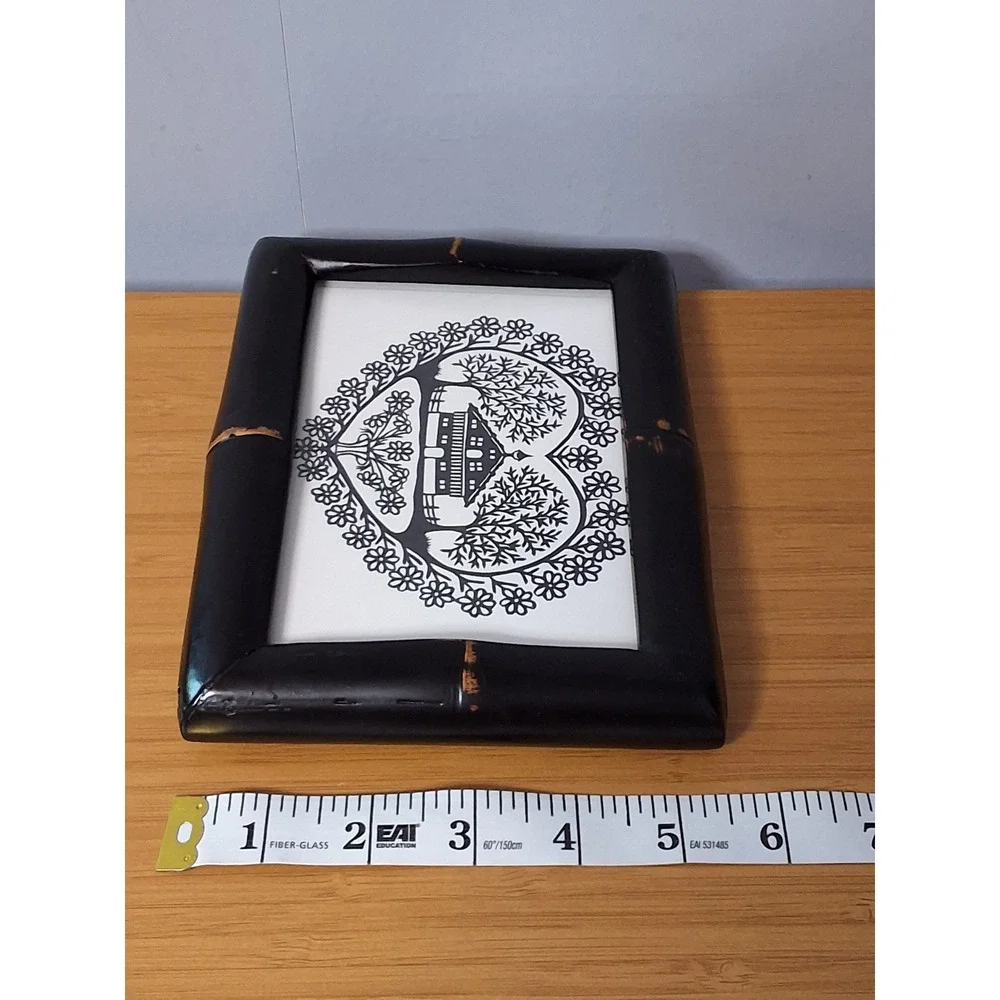 Black Faux Bamboo Picture Frame 5x7 Heart House Papercut Art Tabletop Decor